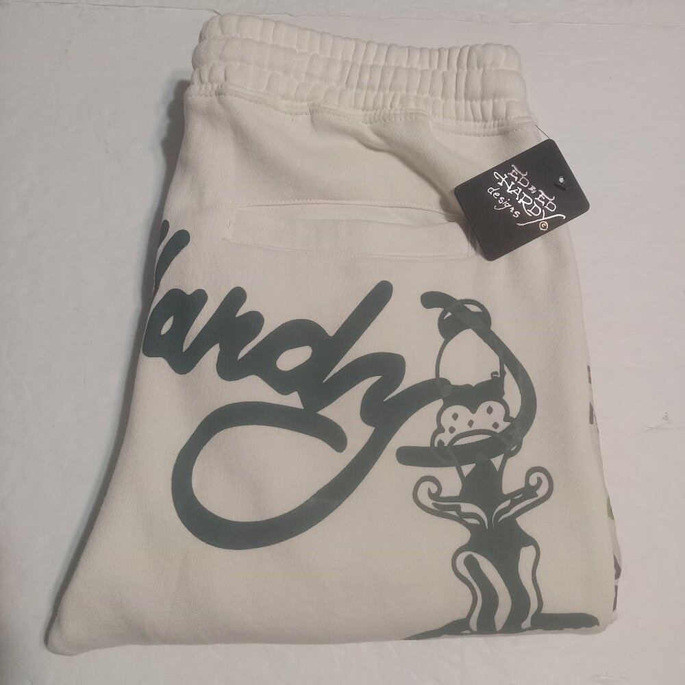 ED HARDY Men’s NWT Flame Skull Fleece Sweatpants EHM8003-5 Ivory